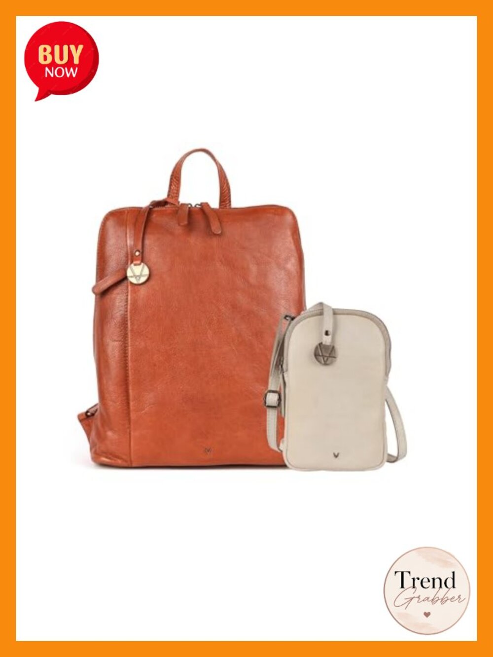 Genuine Leather Backpack & Crossbody Bag Set Adjustable Straps Travel